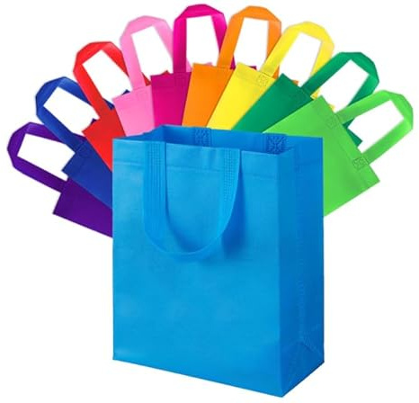 JOYELL 30 Stück wiederverwendbare Geschenktüten mit Griffen, 10 Farben je 3 Stück, stabile Geschenktaschen aus Vliesstoff 25 x 19 x 10 cm, Geschenkbeutel für Geburtstag, Party, Hochzeit, Mitgebsel