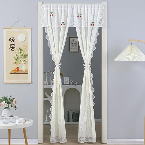 Xiyocadt Scheibengardine, 200 cm Lang Balkontür Vorhang, Transparent mit Spitze Türgardine, Französischer Türvorhang Fensterschal Küche Gardinen für Terrassentür (Weiß)
