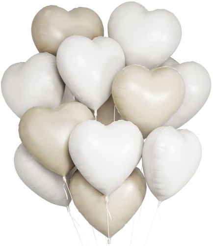 12pcs Herzluftballons Weiß Beige, 18 Zoll Herz Luftballons Farbe Weiß Valentinstag Deko Herzballons Romantisch Luftballons Hochzeit für Valentinstag Deko Valentines Day Heiratsantrag Verlobung