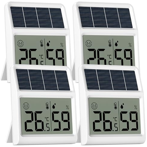 Solar Thermometre Humidimetre, Alimentation par la lumière naturelle intérieure sans batterie, Thermomètre Hygromètre Digital, Hygrometre Interieur