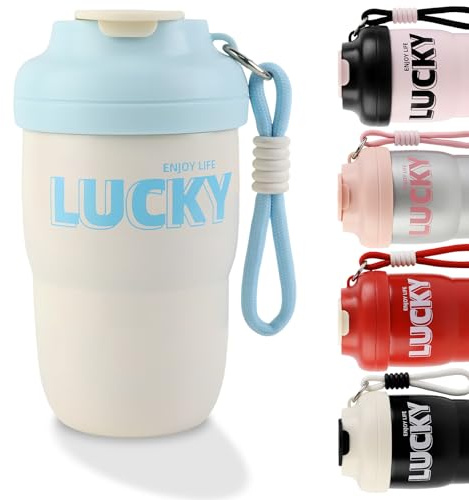 Lvjkes Termo cafe para llevar, 450ml Vasos termicos frio y calor acero inoxidable, Antideslizante y a prueba de fugas, Calor 6h y frío 3h, Para viajes, gimnasio, conducción, oficina (Blanco + Azul)