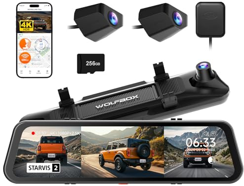 WOLFBOX G900Tripro Stoßstangen-Ausführung 3 Kanal 4K Rückfahrkamera Spiegel | 8MP STARVIS 2 IMX678, 4K+2.5K+1080P Dashcam Auto Vorne Hinten für Stoßstange, 5.8GHz WiFi, Sprachsteuerung, 256GB-Karte, GPS