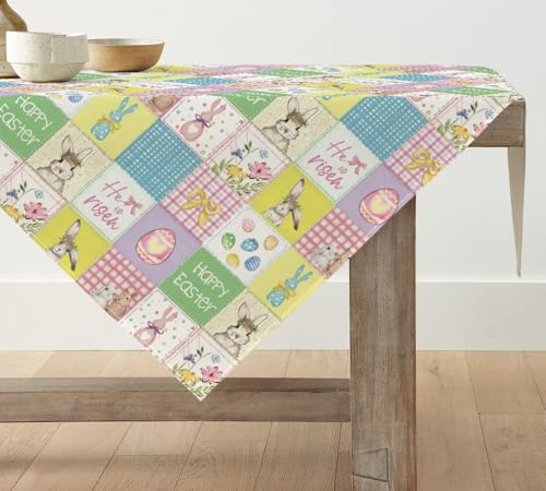Artoid Mode BüffelKaro Schleifen Hase Ostereier Ostern Tischdecke, Tischwäsche Frühling Küche Tisch Dekoration Drinnen Urlaub Party Dekor 85x85 cm