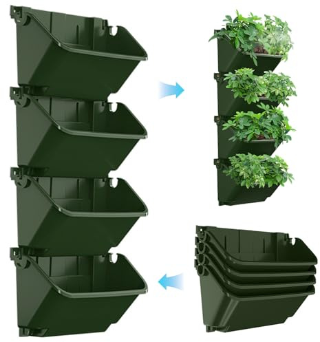 Grtheenumb Jardinera Vertical | Jardineras de jardín Verticales, 4 macetas de Pared apilables de 350 ml, maceteros de plástico para Exteriores para decoración de Interiores/Balcones/terrazas