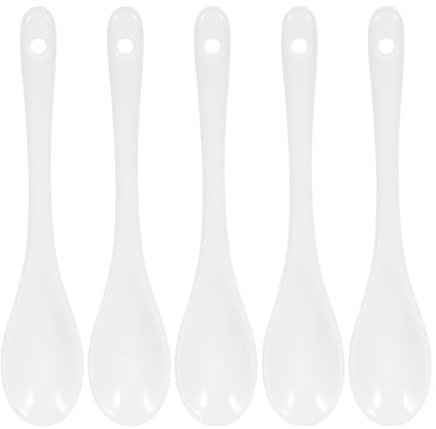 SHINEOFI Lot de 5 Cuillères à Thé en Céramique, Petites Cuillères à Café en Porcelaine, Décoratives pour Desserts Et Épices, pour Un Usage Domestique, Outil à Mélanger Et à Sucre Blanc