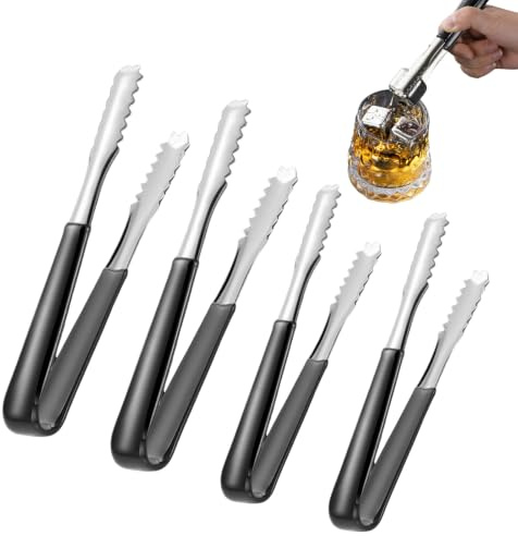 4 stycken rostfritt stål godisbar tillbehör, godisbar tillbehörsset, sockertång, istång, serveringstång med halkfritt gummihandtag för bröllop, födelsedagar, fest, kontorsfett, grill (silver)