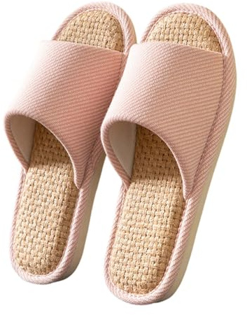 Genérico zapatillas mujer casa verano sólido para mujer, verano, interior, hombres y mujeres, zapatillas antideslizantes de lino y algodón para parejas de temporada (Pink, 41)