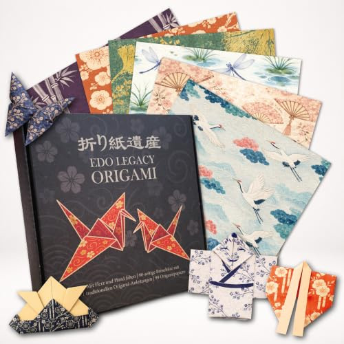 Edo Legacy Origami Papier 15x15 cm – Origami Set mit 99 japanischen Faltblättern & 90-seitigem Anleitungsbuch | 11 traditionelle Edo-Modelle inkl. Videoanleitung | Für Erwachsene & Jugendliche