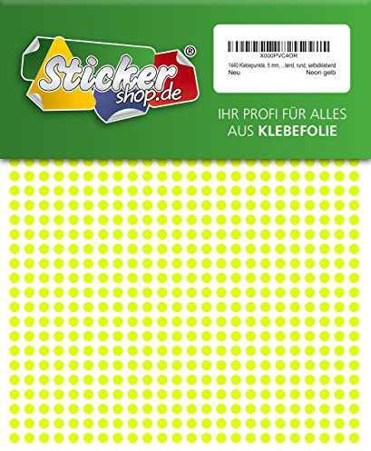 1440 Klebepunkte, 5 mm, Markierungspunkte, Punkt, PVC, Vinyl, Folie, Neon, gelb, leuchtend, rund, selbstklebend