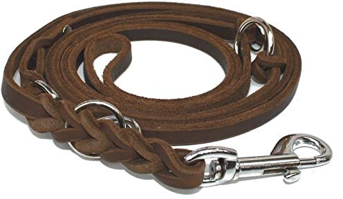 Fettleder Führleine 3-Fach verstellbare Lederleine geflochten für Hunde 96 Modelle zur Auswahl (3m x 12mm, braun, Edelstahl Haken)