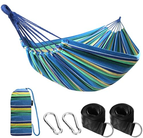 Anyoo Hamaca de Algodón para Jardín al Aire Libre con Tela Cómoda y Correas Amigables con los árboles para Colgar, Duradero y Portátil Hamaca con Bolsa para Exterior/Interior, Terraza, Patio, Camping