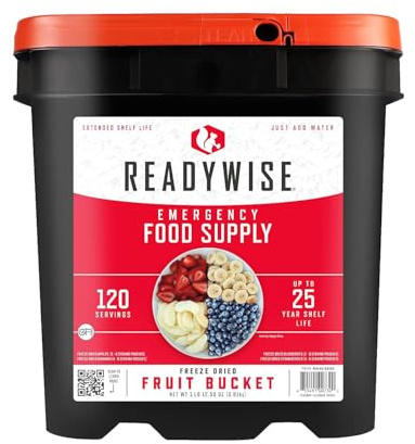 ReadyWise, 120 porzioni, Secchiello per frutta, Liofilizzato, Banana, Fragola, Mela, Mirtillo/Pesca, 25 anni di durata, Cibo di emergenza