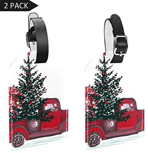 Gepäckanhänger für Auto mit Weihnachtsbaum-Geschenken, Leder-Reise-Koffer-Etiketten, 2 Packungen