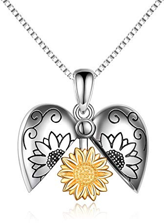 YAFEINI Sonnenblumen Halsketten Geschenk für Damen Sterlingsilber Sonnenblumen Medaillon Herz Kette Schmuck Sie sind mein Sonnenschein Anhänger Halsketten für Frauen Mutter Tochter