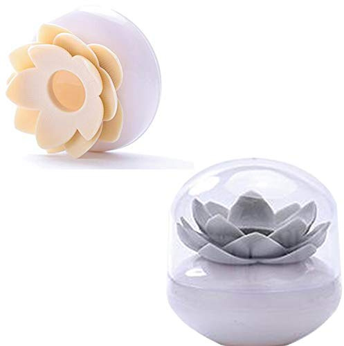JforSJizT 2pcs Lotus Cotton Swab Holder,Q-tips Toothpicks Canisters Holder with Clear Lid Dustproof Cover,Cotton Bud Brushes Holder Box Case Storage Organizer Jar(Grey + Beige