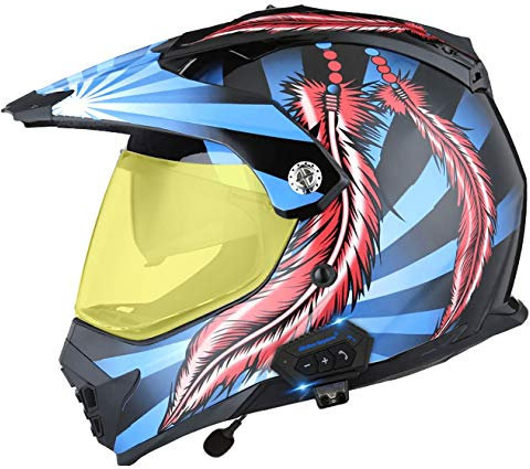 ZLYJ Casco Moto Enduro Calotta Esterna in ABS, con Doppia Visiera Parasole Integrata Bluetooth, Pettine Sierra Casco Adulti Omologato ECE 7,XL(61-62cm)