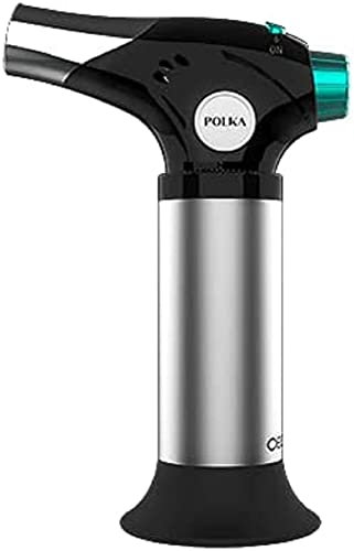 Cecotec Soplete de Cocina Polka Flame-Cook 1000 Steel. Alcanza 1300ºC, Regulador de Ajuste de llama, Bloqueo de Seguridad, Pincel, Espátula y Recetario incluido