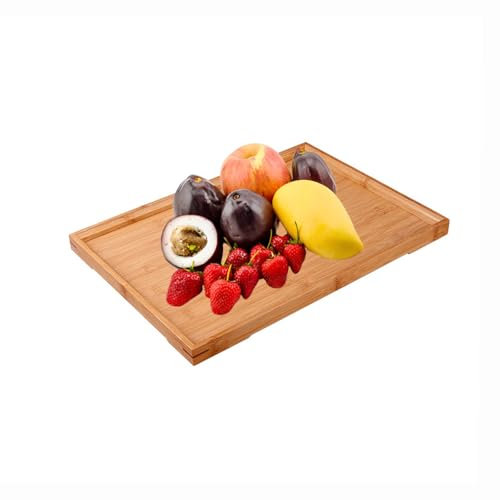 Bandeja de Bambú para Servir, Bandeja Decorativa Cuadrado de Madera, Bandeja de Servicio Cuadrado con Asas, Hecha de Material de Bambú Natural, Aplicar para Servir Café, Té, Frutas(Marrón)