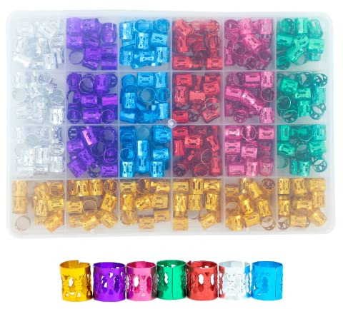Loceast 400pcs Hair Jewelry for Braids, Dreadlocks, Beads, Cuffs, Rings & Clips - Colorful Aluminum, Adjustable Metal Hair Accessories for Women & Girls (Multi-colored)