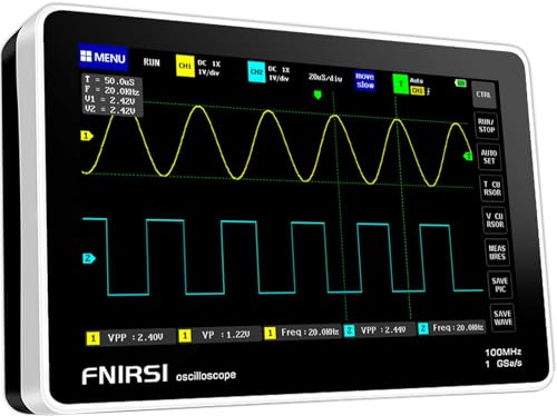 FNIRSI 1013D Oscilloscope - Handheld Tablet Oscilloscope, Portable Digital Storage Oscilloscope Kit 2 Channels 100Mhz Bandwidth 1GSa/s Sampling Rate 7 TFT LCD Touch Screen