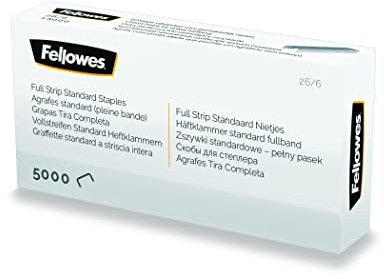 Fellowes Häftklamrar 24/8 mm för häftapparater med full remsa – låda med 5 000, 1 paket – silver