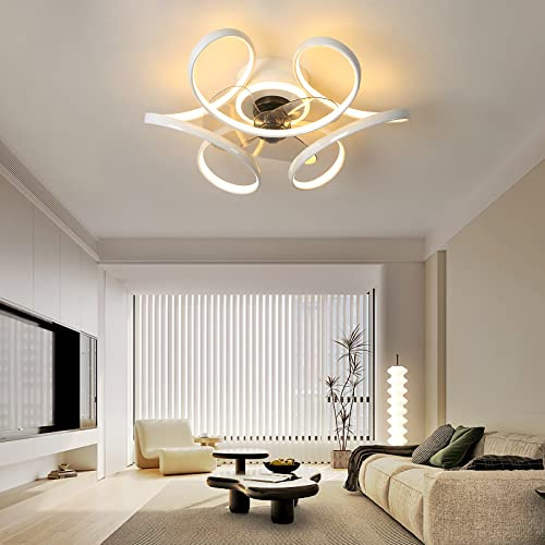Lampadario Con Ventilatore Da Soffitto Moderno DC Reversibile 6 Velocità 40W Plafoniera Con Ventilatore LED Dimmerabile Silenzioso Modalità Inverno Estate Per Camera Da Letto Lounge-White