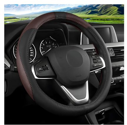 JNNJ Couvre Volant Voiture, Housse De Volant Respirante Antidérapante pour Le Sport, Respirant Microfibre Cuir Couvre Volant, Housse Volants Voiture Accessoires D'intérieur Protecteurs(Noir/Curry)