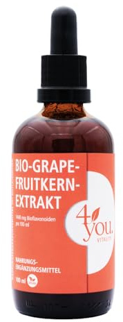 4you. VITALITY Extrait de pépins de pamplemousse bio 100 ml – Extra hautement dosé : 1440 mg de bioflavonoïdes par 100 ml – Extrait de pamplemousse bio de graines et de coquilles – Végétalien