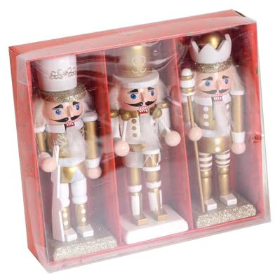 Zelda Bomboniere Schiaccianoci Legno Bianco Oro Pz 3 Decorazioni Addobbi Natale