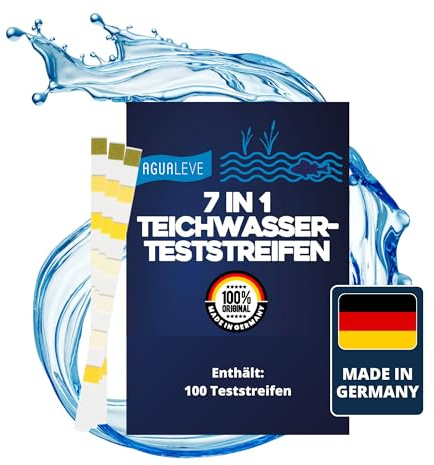 AGUALEVE® 7 in 1 Teichwasser Teststreifen 150 Stück *NEU* | Präzise, schnell & einfach messen: pH-Wert, Gesamthärte, Karbonathärte, Nitrat, Nitrit, freies Chlor, Gesamtchlor | Deutsche Markenqualität