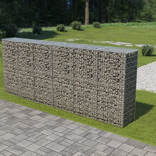 Homgoday Gabbione da parete con coperture, in acciaio zincato, 300 x 50 x 150 cm, gabbia per gabbia, cestino in filo di rete per pietra, parete di sostegno a spirale per esterni, fioriera da giardino,