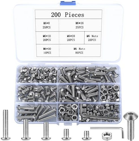 Kit di 200 Bulloni e Dadi Viti, Viti a Brugola in Acciaio Inox, Bulloni e Dadi Set, Vite a Testa Bottone Brugola con Dado