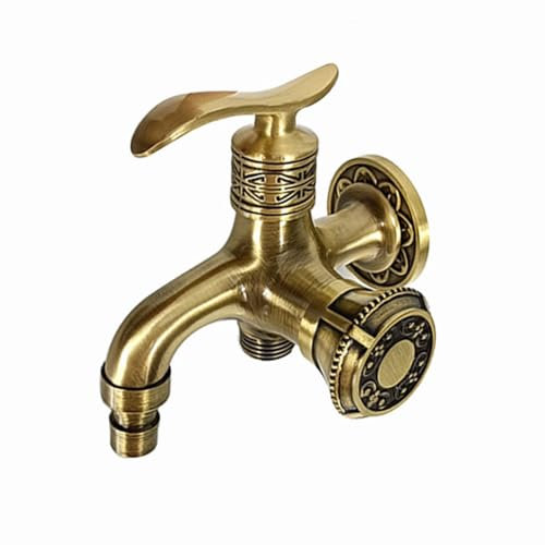 Robinet Exterieur Double Robinet Pour Machine À Laver Fontaine Robinet Robinet D'eau Froide Laiton de Jardin en Laiton,Jaune