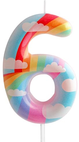 Cxryrzhe Kerzen zum 6. Geburtstag, Rosa, Regenbogen, Party, Wolke, Regenbogen-Thema, niedliches Design für Babys, Mädchen, Jungen, Geburtstag, Kuchendekoration