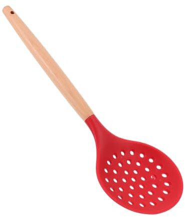 Hoement Skimmer De Silicona Resistente Al Calor Mango De Madera Ergonómico, Cuchara Coladora Para Filtro De Aceite, Utensilio De Cocina Para Hogar y Restaurante, Color Rojo