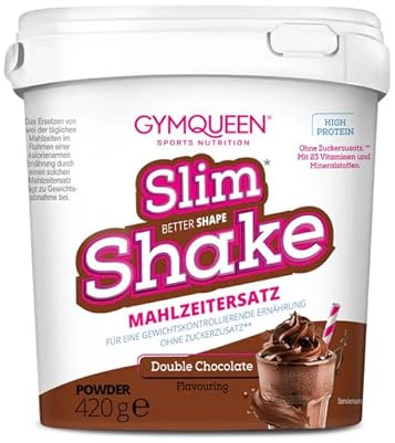 GymQueen Slim Queen Abnehm Shake 420g, Double Chocolate, Leckerer Diät-Shake, Mahlzeitersatz mit wichtigen Vitaminen & Nährstoffen, nur 250 kcal pro Portion & ohne Zucker-Zusatz