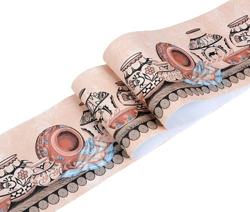 DHHOUSE 3D Self Adhesive Wallpaper Border， Peel and Stick Wall Border for Ceiling Bathroom Living Room 10cm by 5meter (Ceramics)