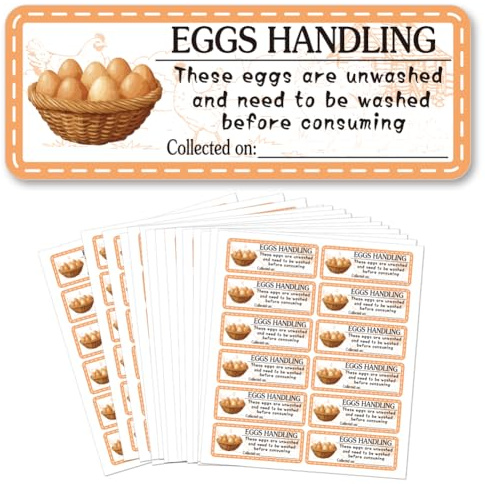 GOMAKERER 180 Pcs Eggs Handling Stickers Collected Date Writable, 2.5x6.7cm Chicken Farm Fresh Eggs Stickers PET Adhesive Egg Carton Labels for Egg Carton Box Container