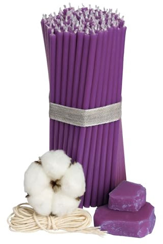 Velas rituales de cera de abeja natural – 20 unidades – 16 cm – 7 colores a elegir – Ideal para rituales y meditación (morado)