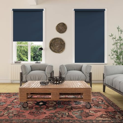 Store enrouleur bleu foncé de 50 x 150 cm, protection UV et brise-vue sans perçage, pour une installation facile sur n'importe quelle fenêtre, idéal pour la chambre à coucher et le salon.