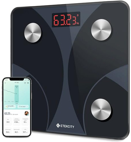 Etekcity Personenwaage Körperfettwaage 180kg/0,05kg, Waage Personen mit APP, Bluetooth Körperwaage für13 Körperwerte, Personenwaage digital, Waage mit Körperfett und Muskelmasse, BMI, Protein