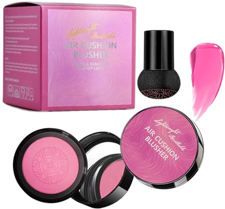 Holdes Blush Liquido in Cushion con Specchio - Trucco Viso Naturale con Applicatore Fungo per Principianti e Viaggi