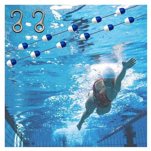 12ft Swimming Pool Safety Divider Rope Float Line - Durable Lane Marker with 2 Stainless Steel Hooks for Competition & Recreational Use - Ideal Pool Divider for Safety