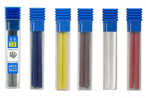 MROOFUL 24 mine per portamine da 5,6 mm, 6 scatole/mine per matita 2B colorate ricariche da falegname per disegnare, ombreggiare, artigianato