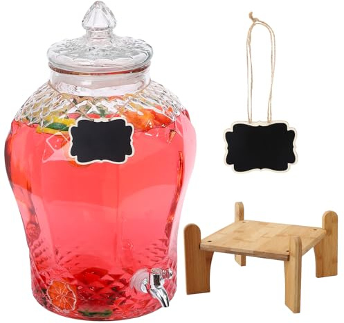 Hokoad 15 Litre Glass Drink Dispenser with Stand Hanging Chalkboard Signs Glass Beverage Drink Dispensers Water Dispenser Juice Dispensers with Spigot for Lemonade Party Wedding (15 Litre)