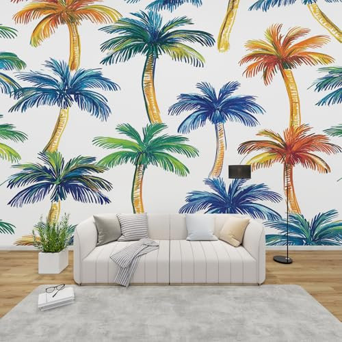QEODAH Palm Tree Wallpaper for Living Room, Tropical Plant Wall Art for Bedroom, Coastal Palm Trees Wall Murals for Bedrooms, Renter Friendly Removable Waterproof Photo Wallpaper 3D, 100x70 cm