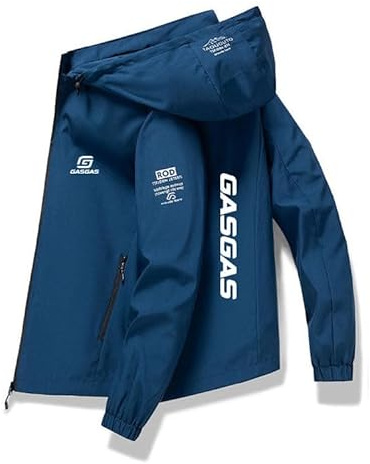 Generisch Chaqueta de ocio para hombre con capuza desmontable Para exterior y ciudad |G.A.S-G.A.S impreso en 3D| Transpirable y ligera con cremallera, azul, XL