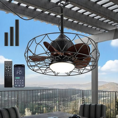 Exterior Ventilador de Techo con Luz Silencioso IP65 Impermeable lámpara de Techo con Ventilador y Mando a Distancia Ventiladores de Techo Regulable 6 Velocidades para Outdoor Terraza Balcón Jardín