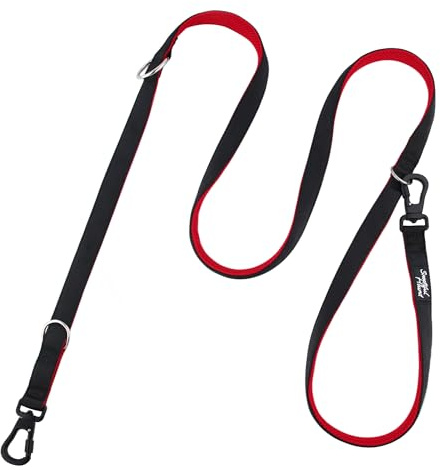 Snootiful Hound Secure Double Ended Dog Lead With Locking Clip Carabiners - Ideal Training Lead - Comfort Mesh Padding - Double Clip Leash - 220cm x 2.5cm (Red)