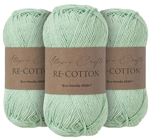 Utopia Crafts Re-Cotton Knitting Yarn, 3X 100g (Aqua Blue)